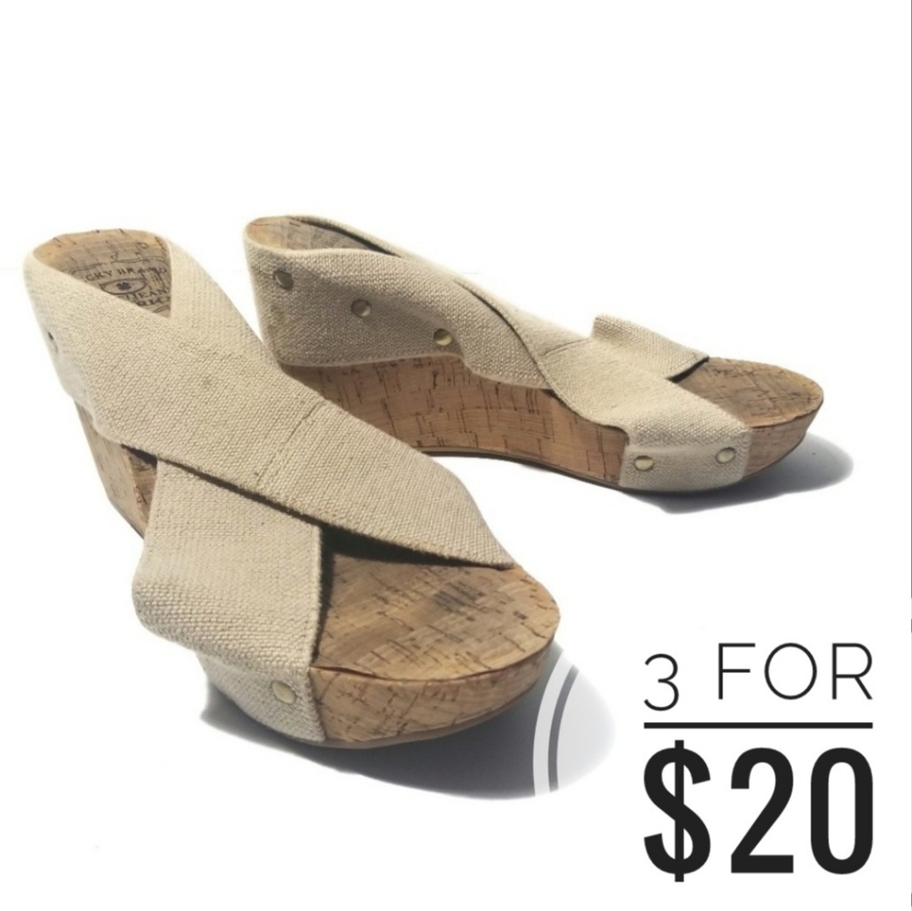 Lucky Brand Tan Miller Cork Wedge Sandal / 7.5